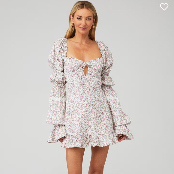 For Love and Lemons Lucca Mini Dress White Floral Lace Poplin Long Sleeve Medium - Picture 2 of 16